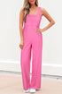 Mineral Wash Ribbed Patchwork Raw Seam Wide Leg Jumpsuit