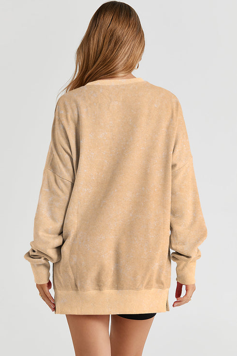 Mineral Wash Ribbed Trim Oversized Tunic Sweatshirt