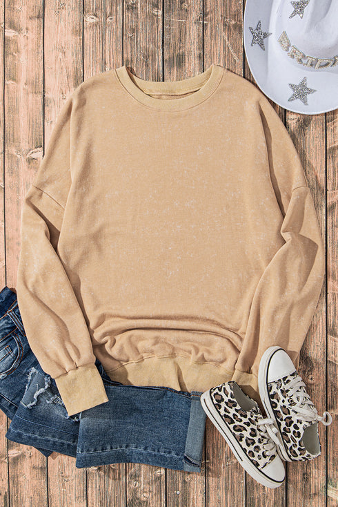 Mineral Wash Ribbed Trim Oversized Tunic Sweatshirt