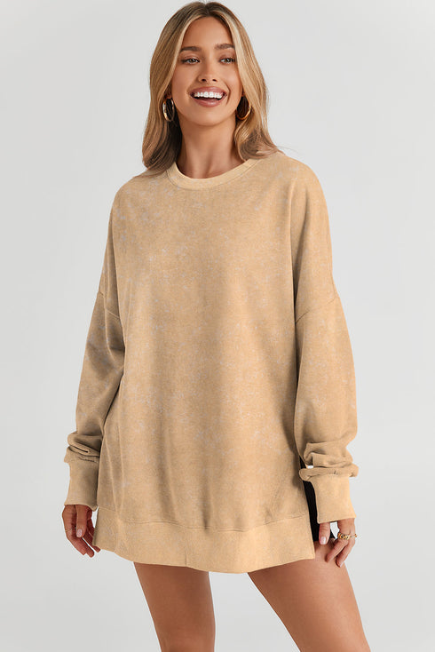 Mineral Wash Ribbed Trim Oversized Tunic Sweatshirt