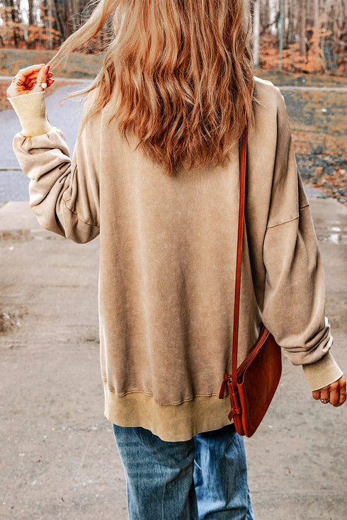 Mineral Wash Ribbed Trim Oversized Tunic Sweatshirt