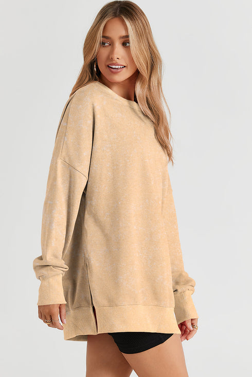 Mineral Wash Ribbed Trim Oversized Tunic Sweatshirt