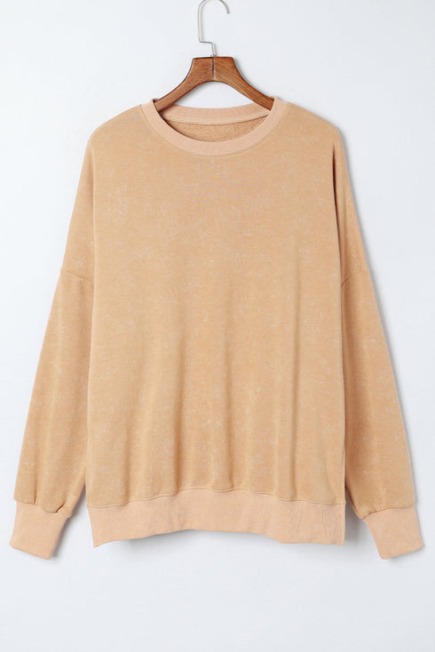 Mineral Wash Ribbed Trim Oversized Tunic Sweatshirt