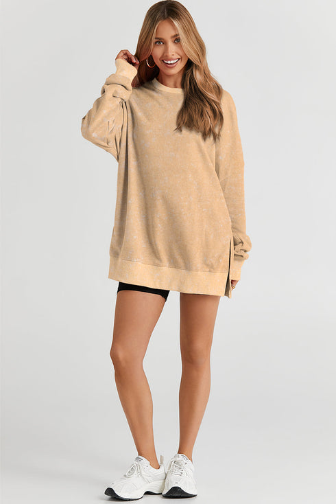 Mineral Wash Ribbed Trim Oversized Tunic Sweatshirt