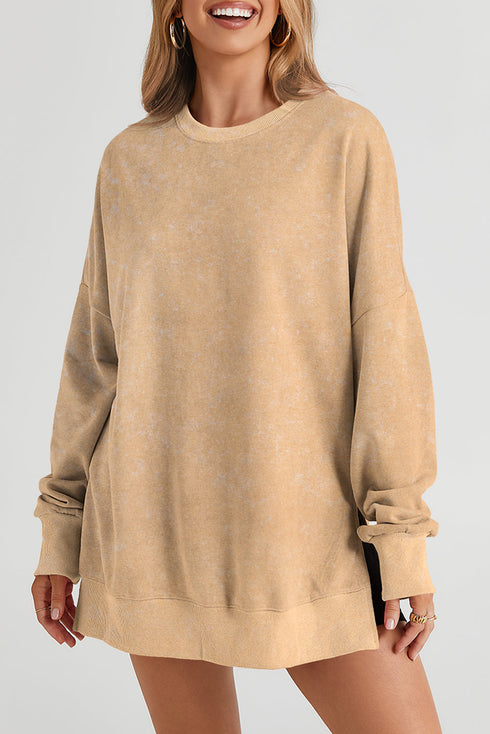 Mineral Wash Ribbed Trim Oversized Tunic Sweatshirt