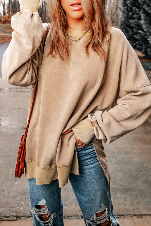 Mineral Wash Ribbed Trim Oversized Tunic Sweatshirt