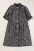 Mineral Wash Ruffled Puff Sleeve Buttoned Denim Mini Dress