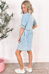 Mineral Wash Ruffled Puff Sleeve Buttoned Denim Mini Dress
