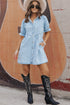 Mineral Wash Ruffled Puff Sleeve Buttoned Denim Mini Dress