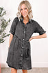Mineral Wash Ruffled Puff Sleeve Buttoned Denim Mini Dress