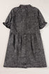 Mineral Wash Ruffled Puff Sleeve Buttoned Denim Mini Dress