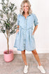 Mineral Wash Ruffled Puff Sleeve Buttoned Denim Mini Dress