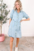 Mineral Wash Ruffled Puff Sleeve Buttoned Denim Mini Dress