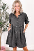Mineral Wash Ruffled Puff Sleeve Buttoned Denim Mini Dress