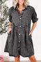 Mineral Wash Ruffled Puff Sleeve Buttoned Denim Mini Dress