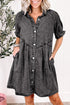 Mineral Wash Ruffled Puff Sleeve Buttoned Denim Mini Dress