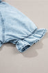 Mineral Wash Ruffled Puff Sleeve Buttoned Denim Mini Dress
