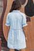 Mineral Wash Ruffled Puff Sleeve Buttoned Denim Mini Dress