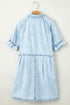 Mineral Wash Ruffled Puff Sleeve Buttoned Denim Mini Dress