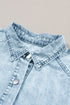 Mineral Wash Ruffled Puff Sleeve Buttoned Denim Mini Dress