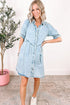 Mineral Wash Ruffled Short Sleeve Buttoned Denim Dress