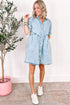 Mineral Wash Ruffled Short Sleeve Buttoned Denim Dress