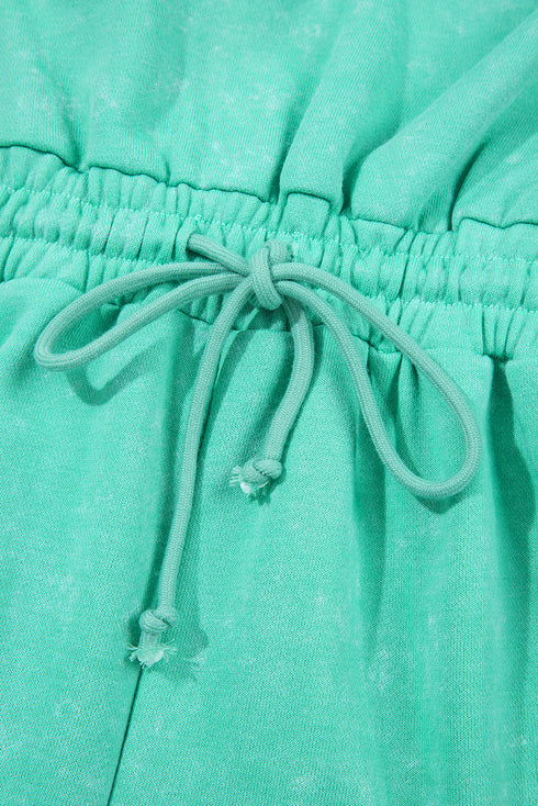 Mineral Wash Short Sleeve Drawstring Cutout Back Romper