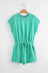 Mineral Wash Short Sleeve Drawstring Cutout Back Romper