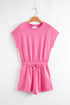 Mineral Wash Short Sleeve Drawstring Cutout Back Romper