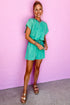 Mineral Wash Short Sleeve Drawstring Cutout Back Romper