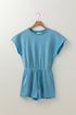 Mineral Wash Short Sleeve Drawstring Cutout Back Romper