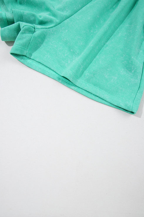 Mineral Wash Short Sleeve Drawstring Cutout Back Romper