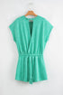 Mineral Wash Short Sleeve Drawstring Cutout Back Romper