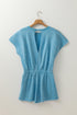 Mineral Wash Short Sleeve Drawstring Cutout Back Romper