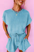 Mineral Wash Short Sleeve Drawstring Cutout Back Romper