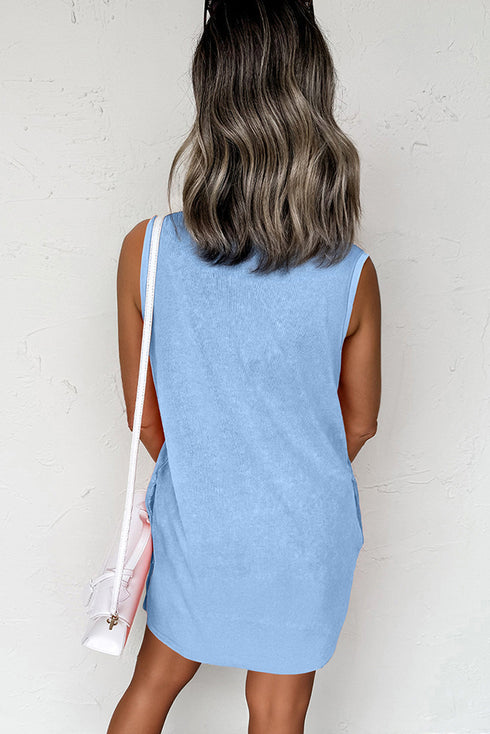 Mineral Wash Sleeveless Crew Neck Casual Tank Mini Dress With Pockets