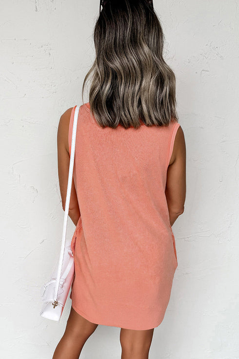 Mineral Wash Sleeveless Crew Neck Casual Tank Mini Dress With Pockets