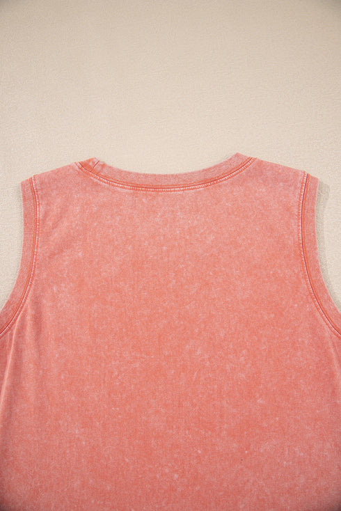 Mineral Wash Sleeveless Crew Neck Casual Tank Mini Dress With Pockets