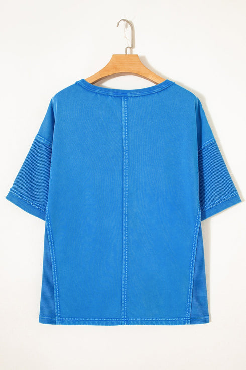 Mineral Wash Star Print Mesh Patchwork Tee