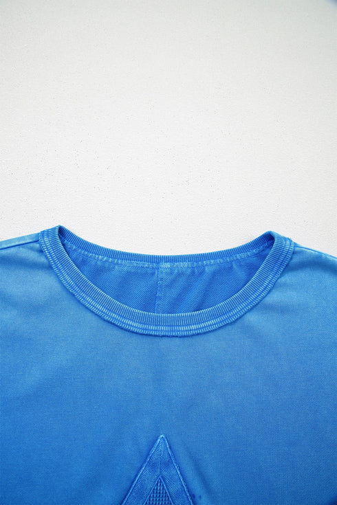 Mineral Wash Star Print Mesh Patchwork Tee