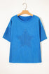 Mineral Wash Star Print Mesh Patchwork Tee