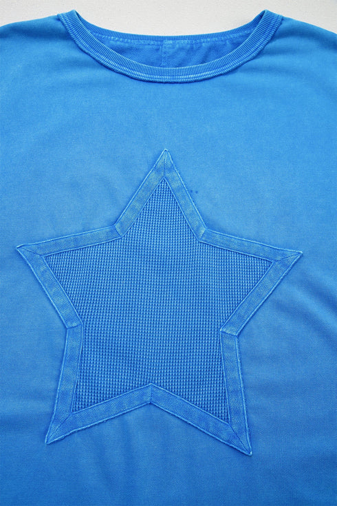 Mineral Wash Star Print Mesh Patchwork Tee