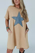 Mineral Wash Stud Beaded Star Graphic Pocketed T Shirt Dress