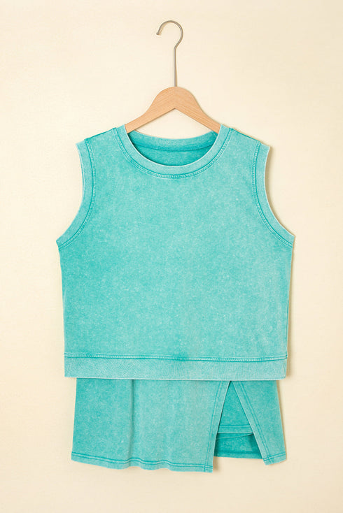 Mineral Wash Tank Top Split Skirt Two Piece Dress