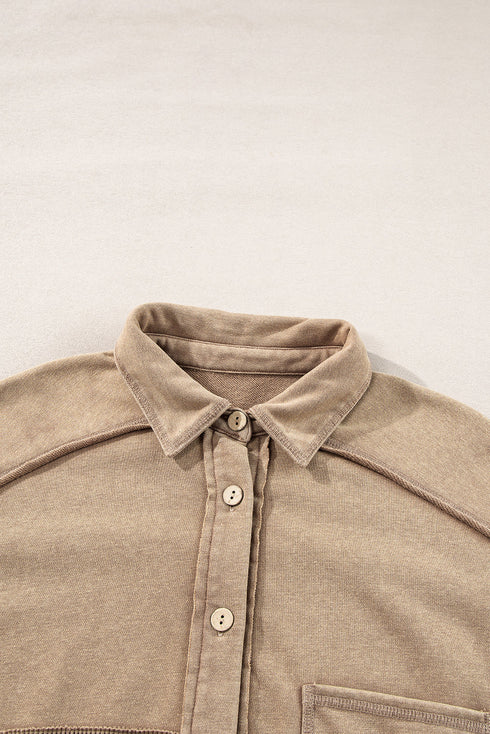 Mineral Wash Textured Patchwork Loose Fit Jacket