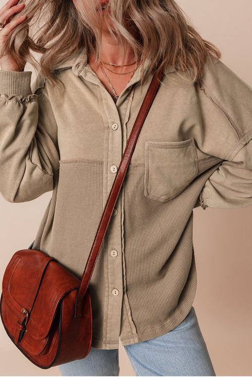 Mineral Wash Textured Patchwork Loose Fit Jacket