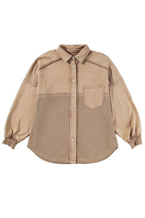 Mineral Wash Textured Patchwork Loose Fit Jacket