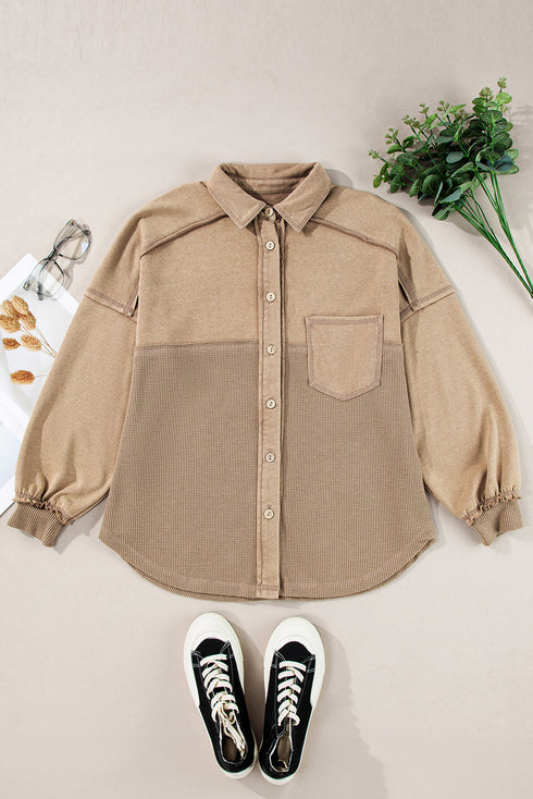 Mineral Wash Textured Patchwork Loose Fit Jacket