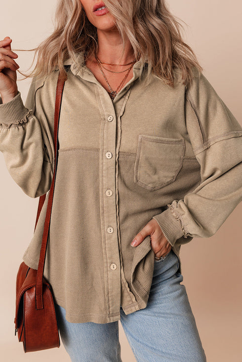 Mineral Wash Textured Patchwork Loose Fit Jacket