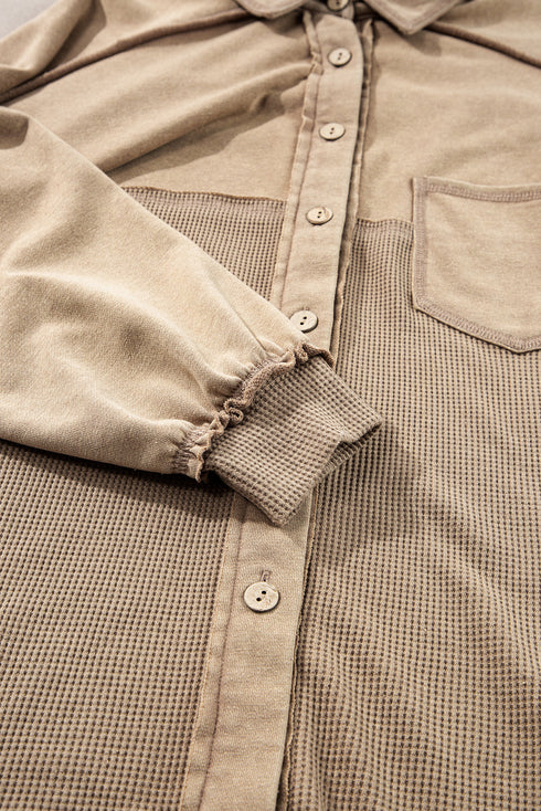 Mineral Wash Textured Patchwork Loose Fit Jacket